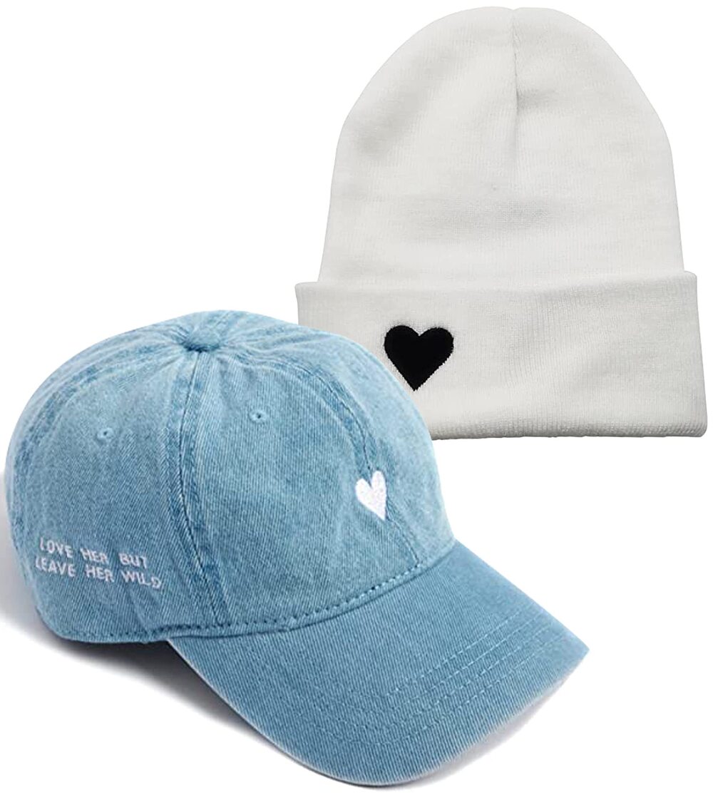 3425 Poetry Dad Hat Heart Denim and Cuffed Beanie Heart Off-White - Unisex